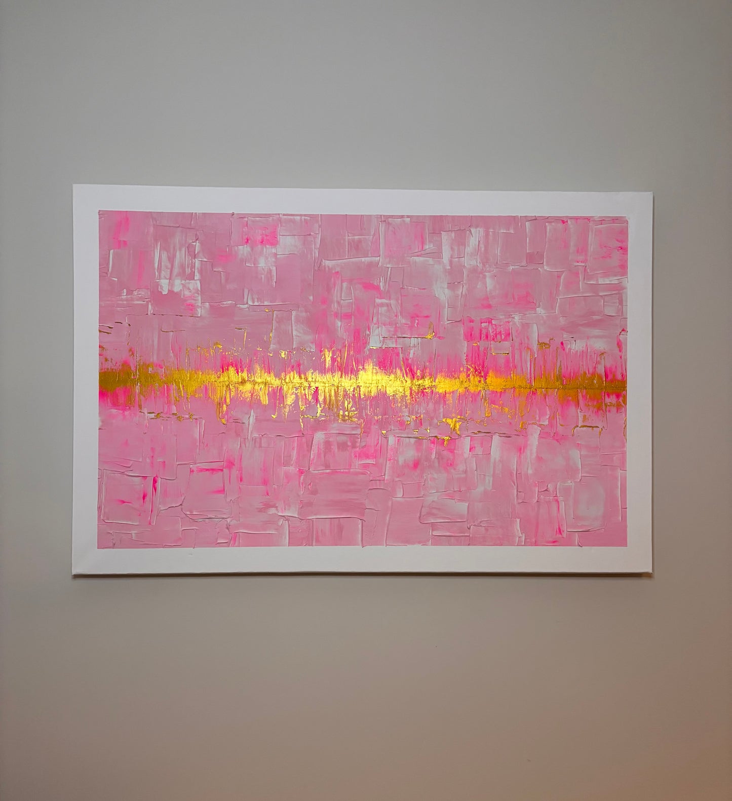 Pink and gold abstract heartbeat painting.
