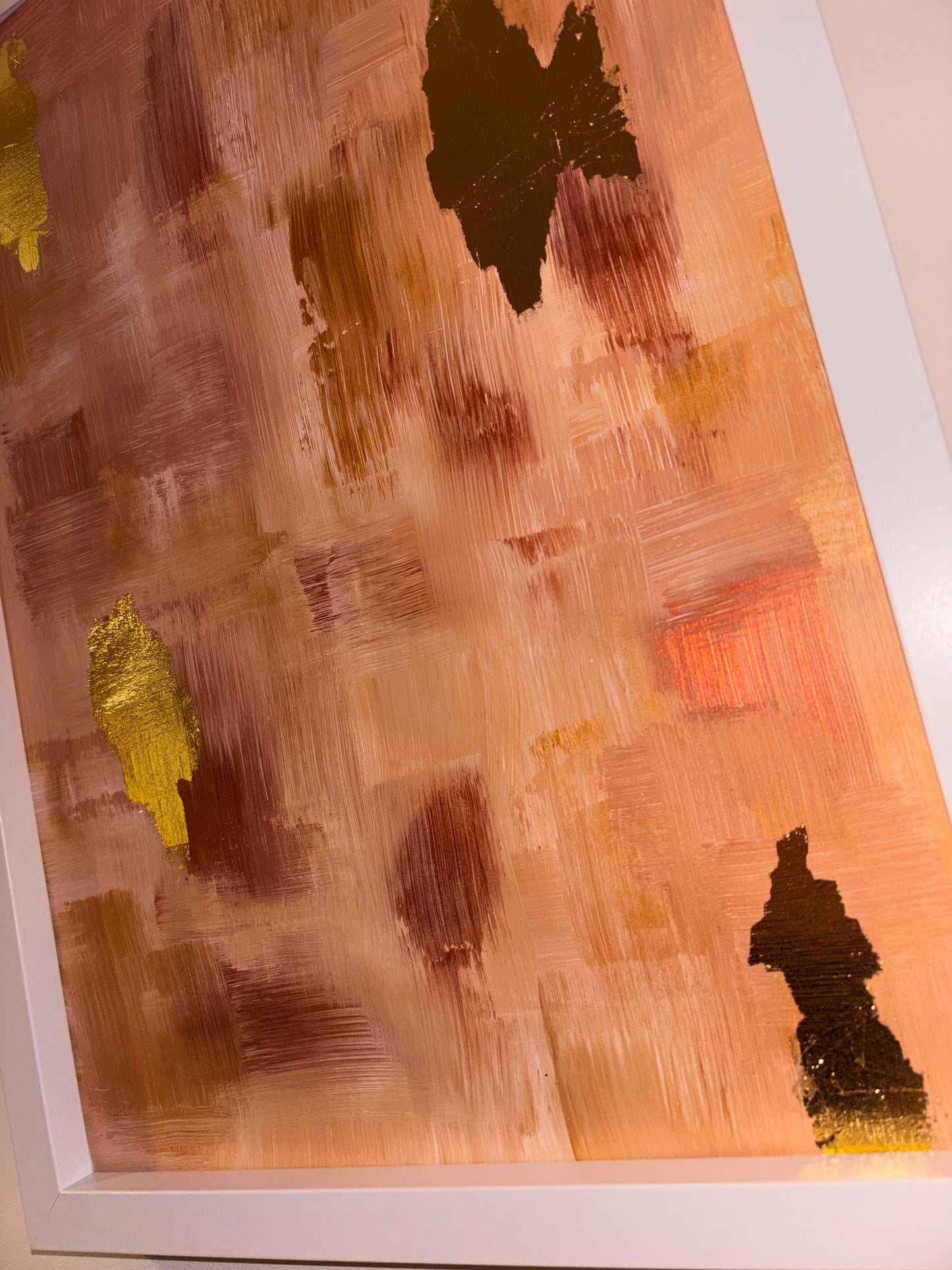 Bronze and gold leaf abstract acrylic painting. A3