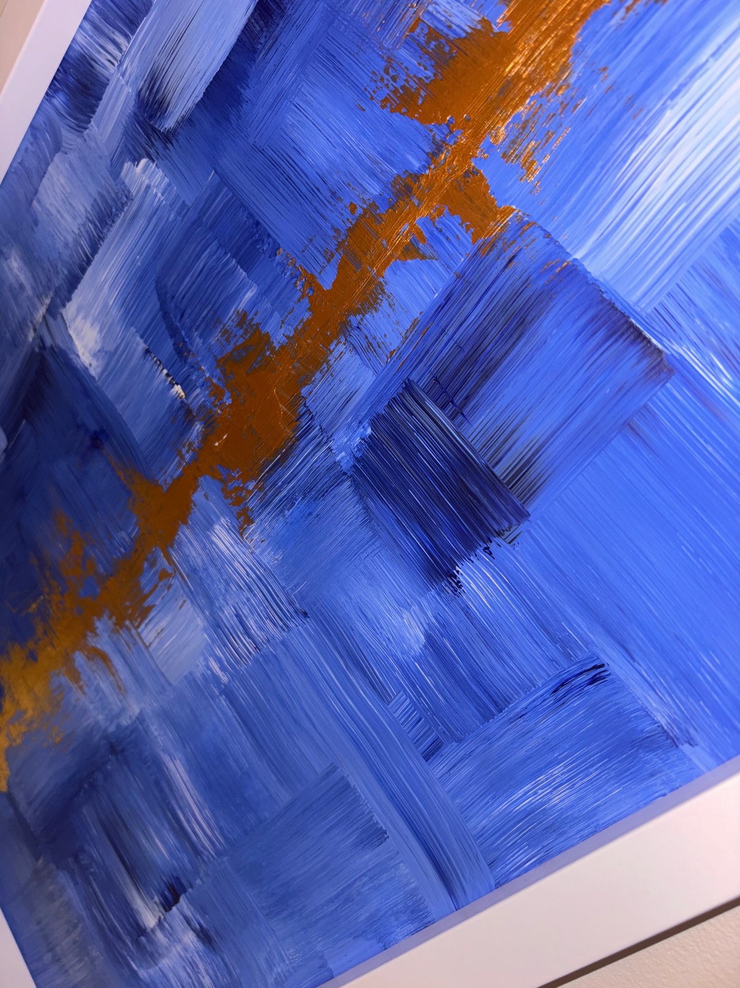 Blue and gold mini heartbeat series acrylic painting. A3