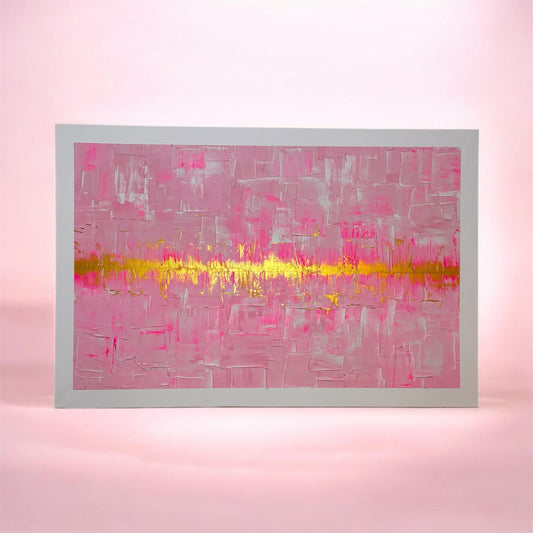 Pink and gold abstract heartbeat painting.