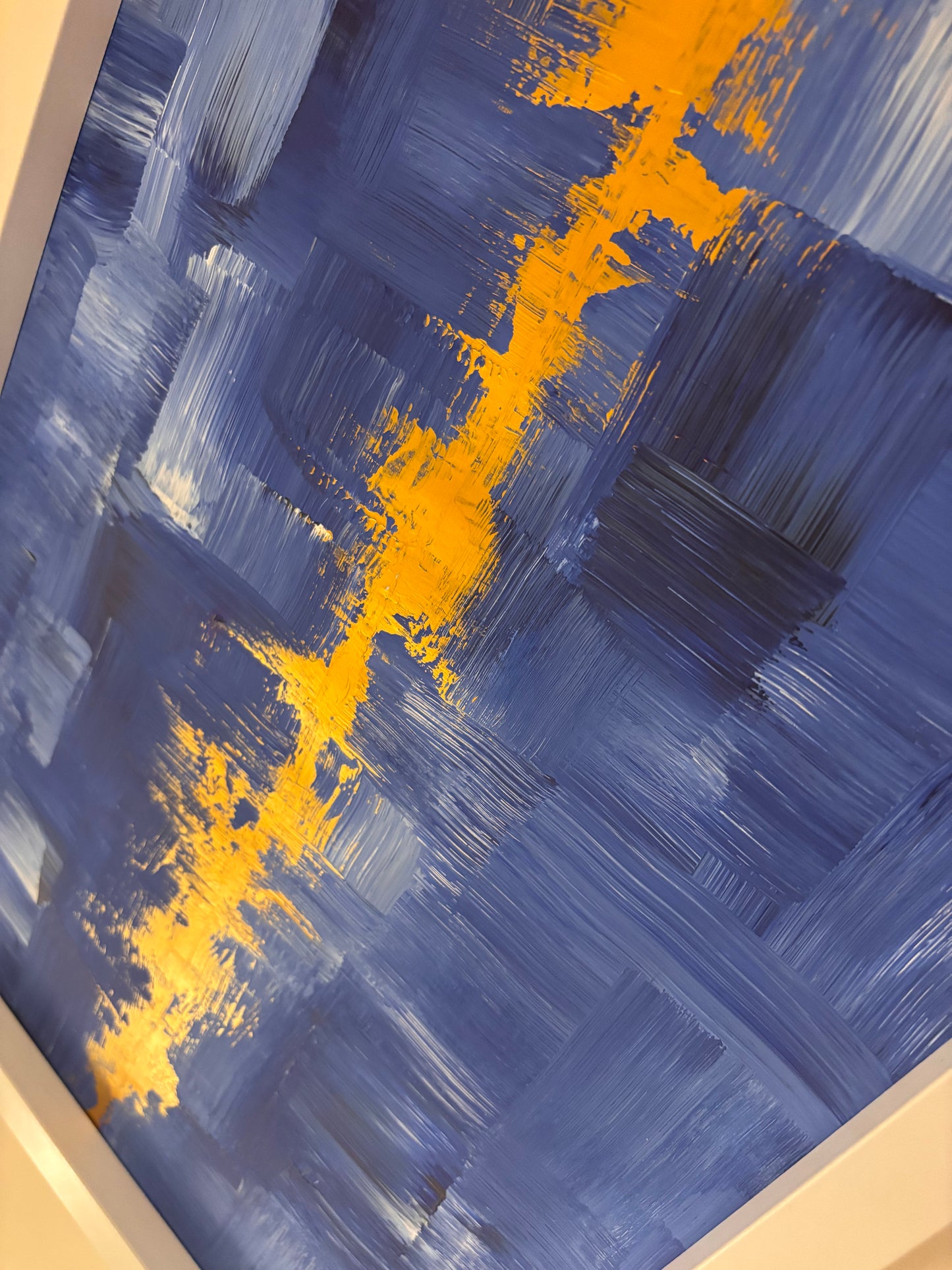 Blue and gold mini heartbeat series acrylic painting. A3