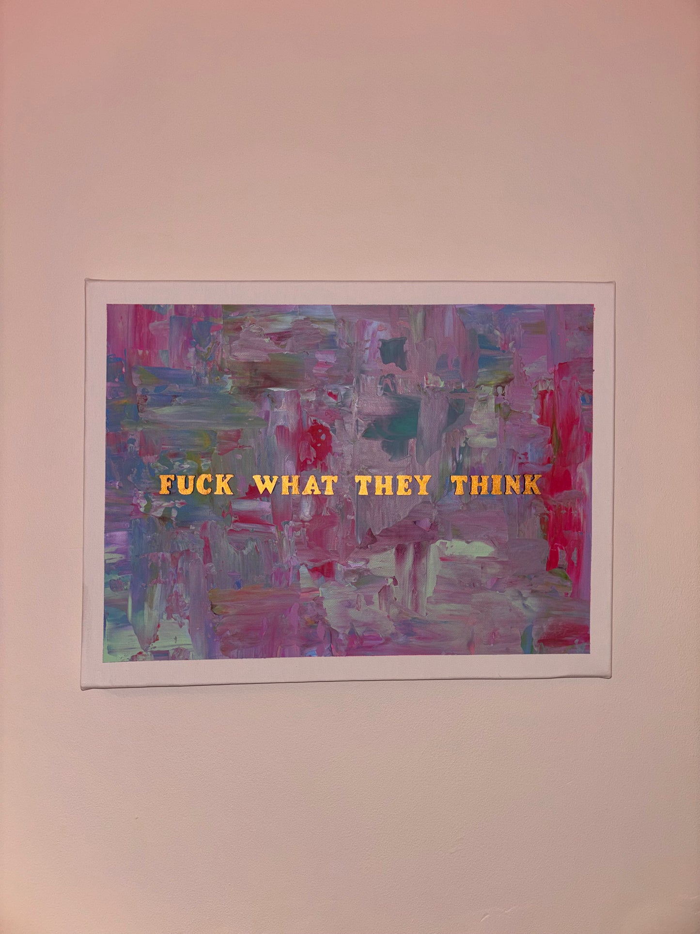 Maximalist acrylic on canvas quoted painting. 30x20cms