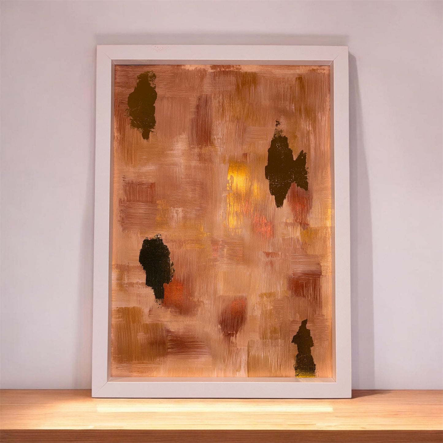 Bronze and gold leaf abstract acrylic painting. A3