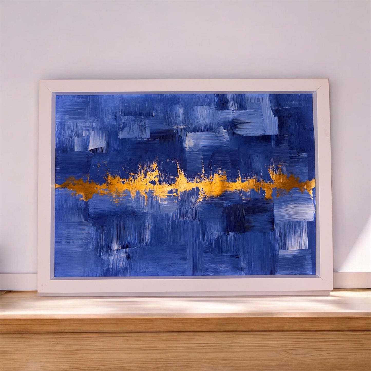 Blue and gold mini heartbeat series acrylic painting. A3